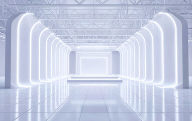 Obraz premium Modern and bright futuristic corridor with illuminated panels