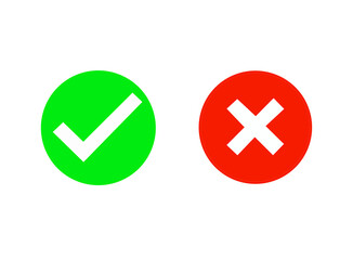 Obraz premium Green tick and red cross icons on a black background.