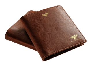 Brown Wallet with Foil Logo on Transparent Background