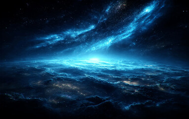 Fototapeta premium Vibrant cosmic view with glowing lights and starry sky