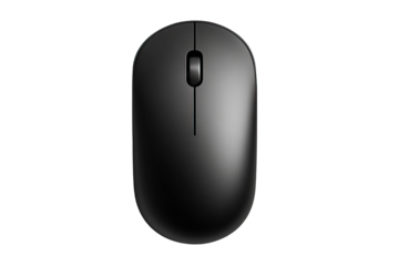 Wired matte black computer mouse sleek minimal design on transparent background