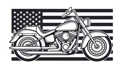 Black and White Vector Harley Davidson Classic Motorcycle American Flag Background