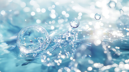 Futuristic Glass and Water Molecular Designs: A Conceptual Exploration of Advanced Skincare and Cosmetic Innovation, Blending Organic Patterns, Bioluminescence, and Minimalist 3D Aesthetics