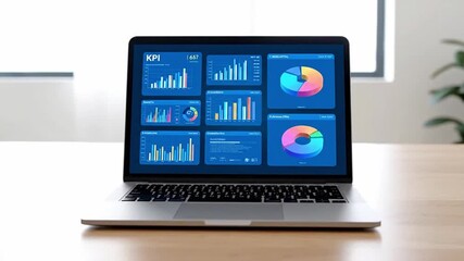 Business professional using KPI dashboard with AI-powered performance analytics, sales growth data, and risk indicators to drive financial strategy and operational optimization in corporate setting