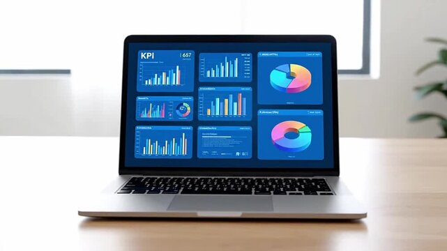Business professional using KPI dashboard with AI-powered performance analytics, sales growth data, and risk indicators to drive financial strategy and operational optimization in corporate setting
