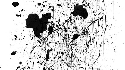 Fototapeta premium Ink drops and splashes on transparent background. Blotter spots, liquid paint drip drop splash and ink splatter. Artistic dirty grunge abstract spot. monochrome drip splash, splat messy inkblot.