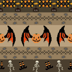 Halloween pattern of ghosts, pumpkins and spiders