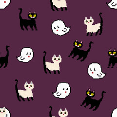 Ghost and Black Cat Halloween Pattern