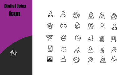 Digital detox icon set