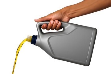 Pouring engine oil from container for car maintenance service