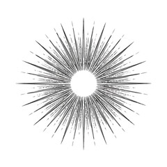 Fototapeta premium Vintagestyle black and white sunburst with radiating light rays and an etched handdrawn texture.