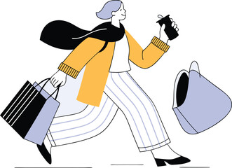 Stylish woman casual attire blazer shopping bags vector illustration scalable eps white background