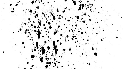 Abstract ink splatter with black on transparent background. A dynamic and chaotic effect, movement with different sizes of spots, splashes, drips, drops and smudges. drip splash, splat messy inkblot.