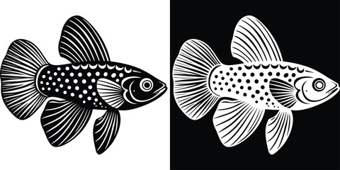 Striking black and white fish illustration perfect for aquatic themes and elegant design projects