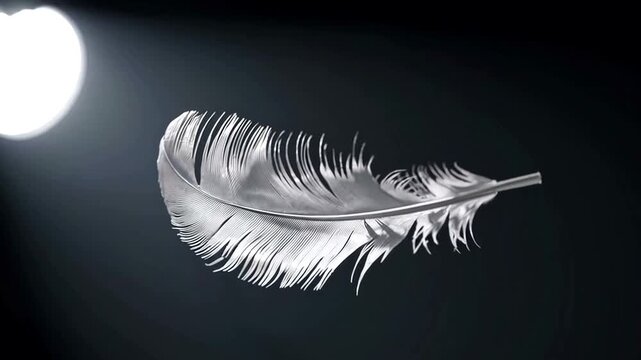 Feather Floating Gently in Atmospheric Lighting Slow Motion