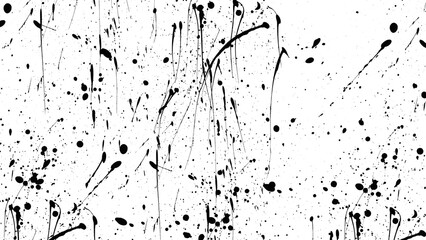 Abstract ink splatter with black on transparent background. A dynamic and chaotic effect, movement with different sizes of spots, splashes, drips, drops and smudges. drip splash, splat messy inkblot.
