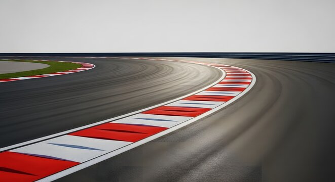 Blurred Motion on a Racing Track Curve with Red and White Striped Borders