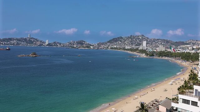 Mexico, Acapulco resort beaches and scenic ocean views near Zona Dorada Golden Beach zone.