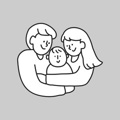 Single family mother father baby line drawing illustration