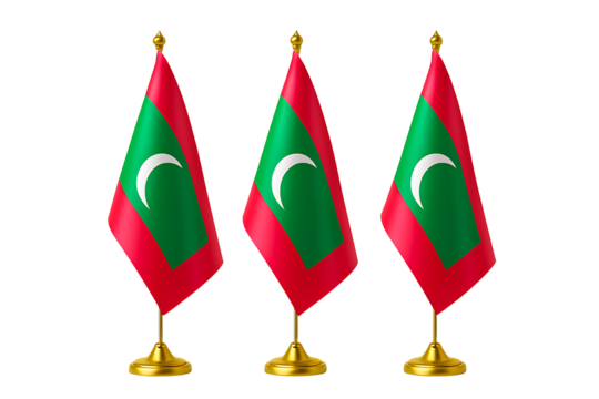 Three Maldives flags on stands national symbol 