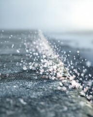 Gentle Snowflakes Falling on a Serene Shoreline Winter Wonderland Nature Calm Close-up Tranquility