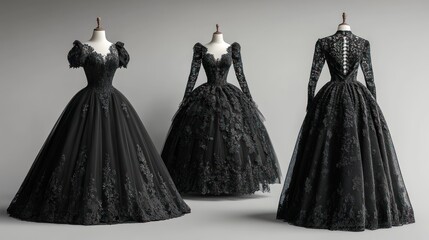 Obraz premium Three elegant black lace ball gowns