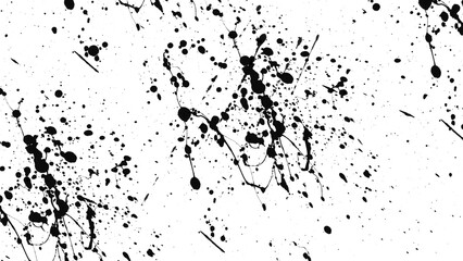 Obraz premium abstract black ink sprayed splatter on a transparent background. Blotter spots, liquid paint drip drop splash and ink splatter. Artistic dirty grunge abstract spot. splat messy inkblot.