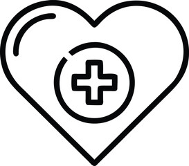 Obraz premium Heart outline icon with plus symbol in the center, simple line art