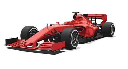 Dynamic red open-wheel racing car on a clean white background, showcasing speed and advanced automotive engineering