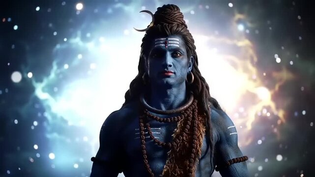 Blue Shiva with Cosmic Background.