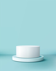 mockup podium display with two tier cylinder stand in light blue background for product presentation showcase branding advertising and cosmetic promotion design template