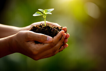 Hands Holding a Seedling A Symbol of New Beginnings and Environmental Stewardship A Promise of Growth and a Sustainable Future Nurtured with Care and Hope