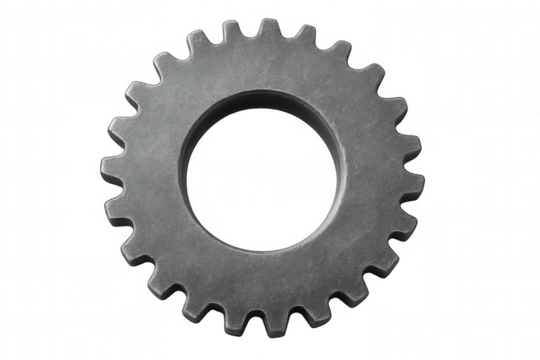 Metal gear spinning against transparent backdrop, symbolizing precision engineering and mechanical interaction