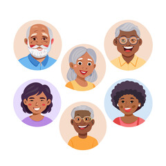 Diverse faces of African and Latin American people. Character set. Human Avatars Collection. Multi-ethnic Happy emotions. Men and women, grandparents and girls. Hand drawn sketch for app icons See Les