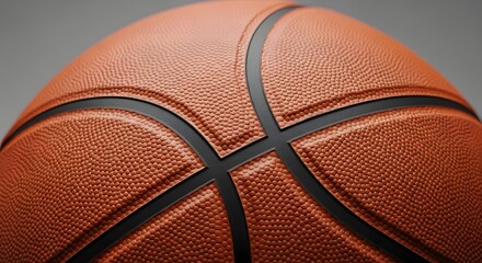 Fototapeta premium Close-up of an orange basketball with black lines on a solid, neutral background