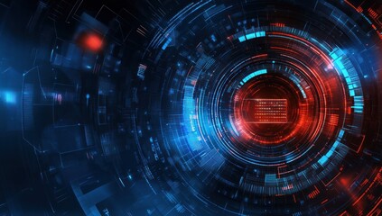 Fototapeta premium Futuristic Digital Interface with Glowing Circular Elements and Data Streams