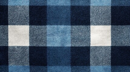 Fototapeta premium Blue and white checkered plaid pattern, flannel fabric texture, ideal for fabric projects, fashion design, or decorative applications that require clear, repeatable patterns.