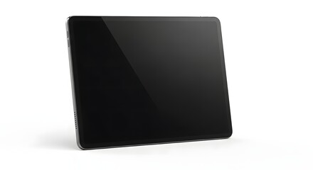 Sleek black digital device with reflective screen on white background, highlighting modern design and cutting-edge technology
