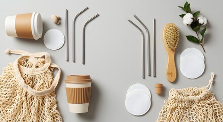 Zero Waste Reusable Products Flat Lay