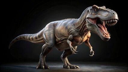 Majestic tyrannosaurus rex dinosaur roaring with open mouth and detailed skin texture