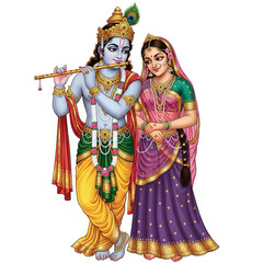 Radha Krishna together in Vrindavan style pose on white background