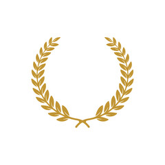 Laurel wreath with gold leaves. Badge for award, trophy, anniversary, best nomination.