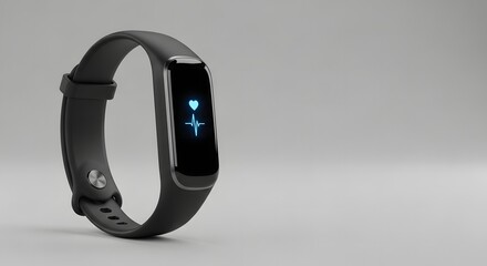 Smart wristband showing a glowing heart rate icon on a minimalist background