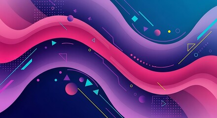 Abstract gradient wave background with geometric shapes and vibrant colors