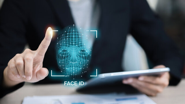 Businessman Using Face Recognition Technology Face ID Security Access
