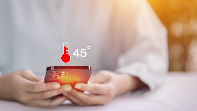 Smartphone Showing High Temperature Warning 45 Degrees Heat Alert