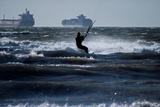 kite surfing on the sea
