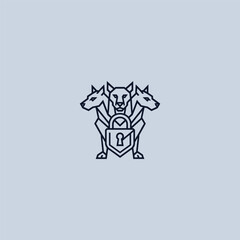 Cerberus security lock line art minimalist logo design.