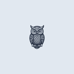 Engraving style owl line art minimalist logo design.