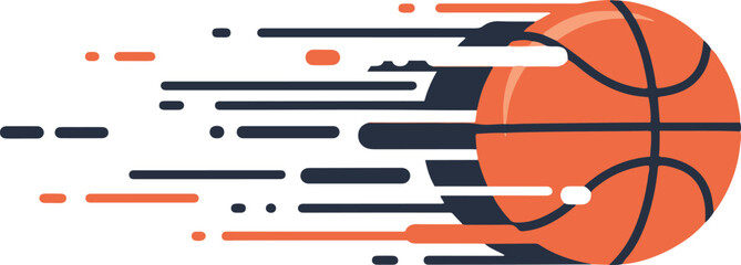 A pixel art depiction of a basketball moving at high speed, leaving a motion trail against a white background. The style is reminiscent of classic video games.